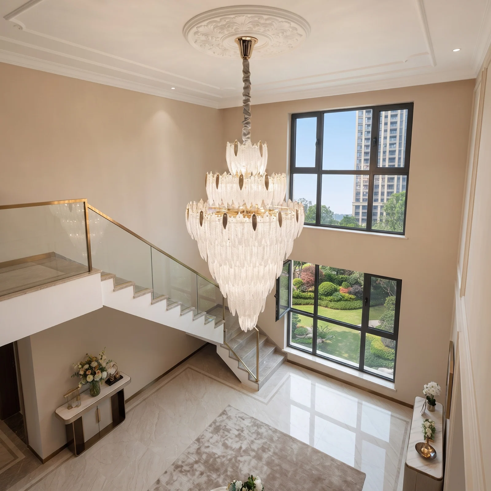 High-End Hospitality Lighting Manufacturer  Large-Scale Custom Crystal Chandelier for Hotel Foyers