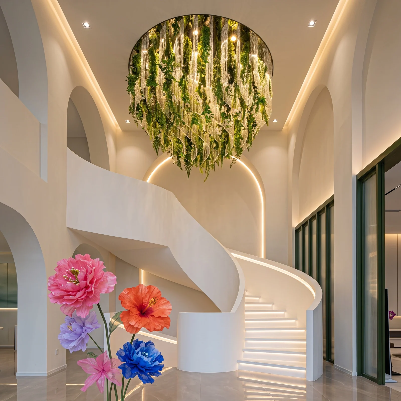 Bespoke Botanical Art Chandelier for High Ceilings