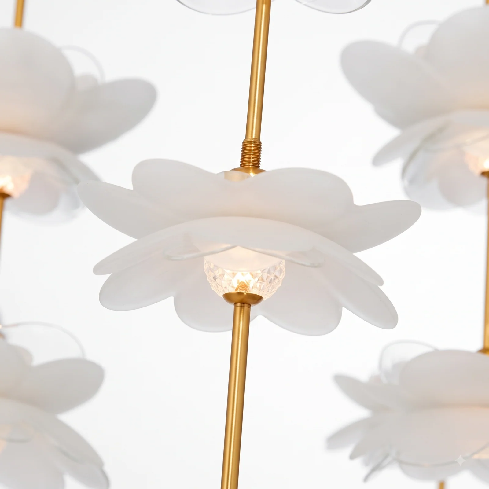 Custom Cascading Petal Chandelier for High Ceiling Living Room Coastal Villa Bespoke Lighting project view