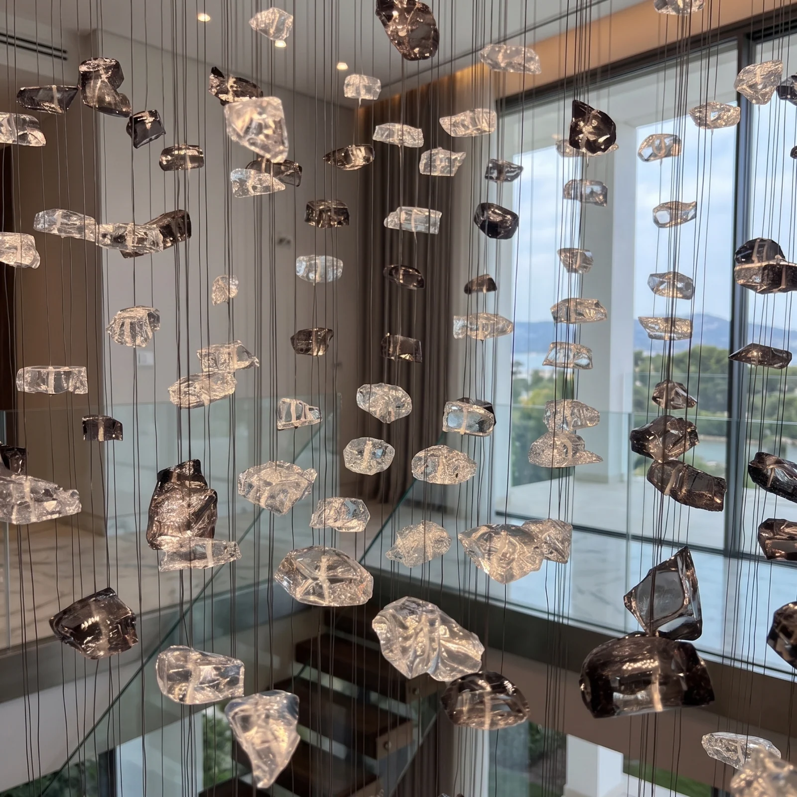 Large-Scale Floating Stone Chandelier for Modern Mansion Atriums Marbella Bespoke Statement Lighting project view