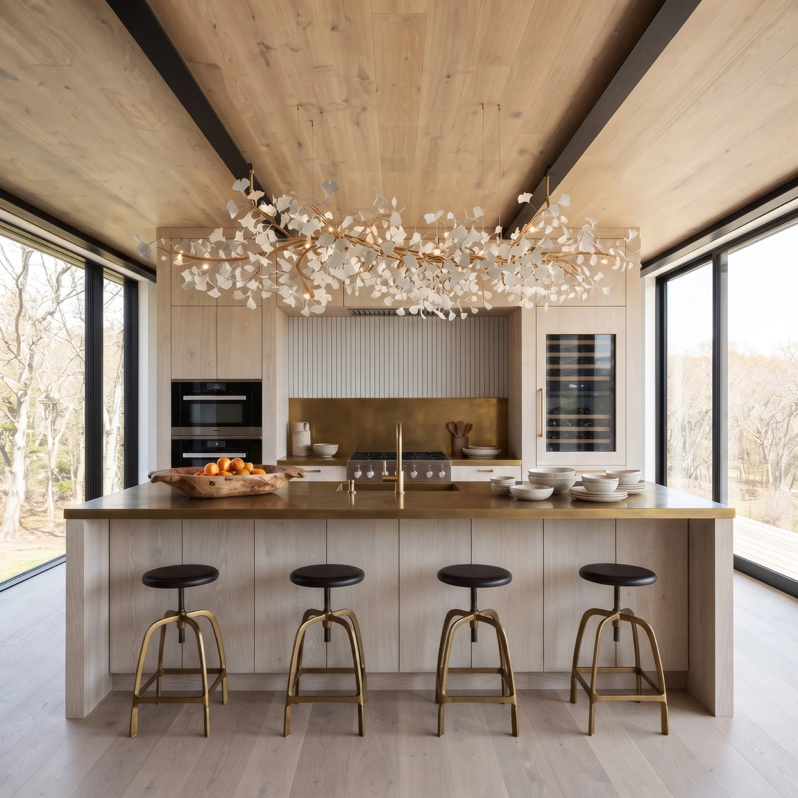 Custom Linear Leaf Chandelier for Villa Projects project view