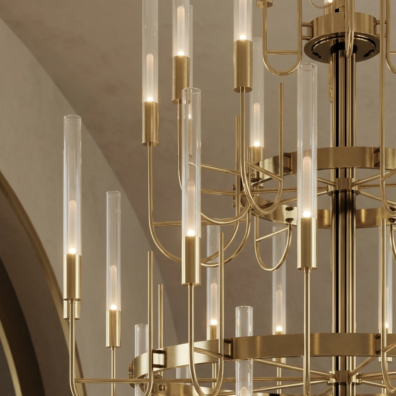 Bespoke Multi-Tier Brass & Glass Candle Chandelier for Luxury Hotel Lobby Projects project view