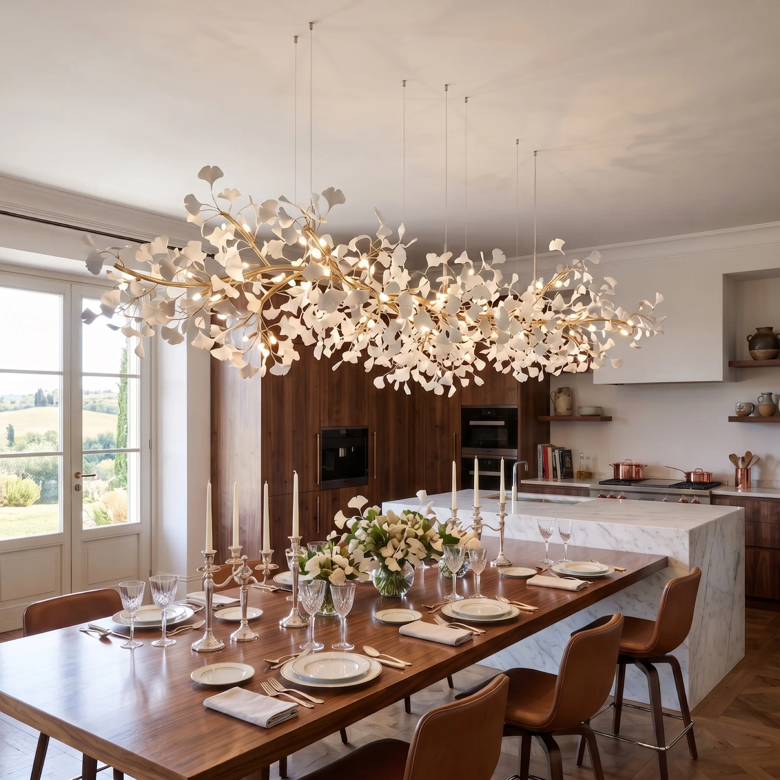 Custom Linear Leaf Chandelier for Villa Projects project view