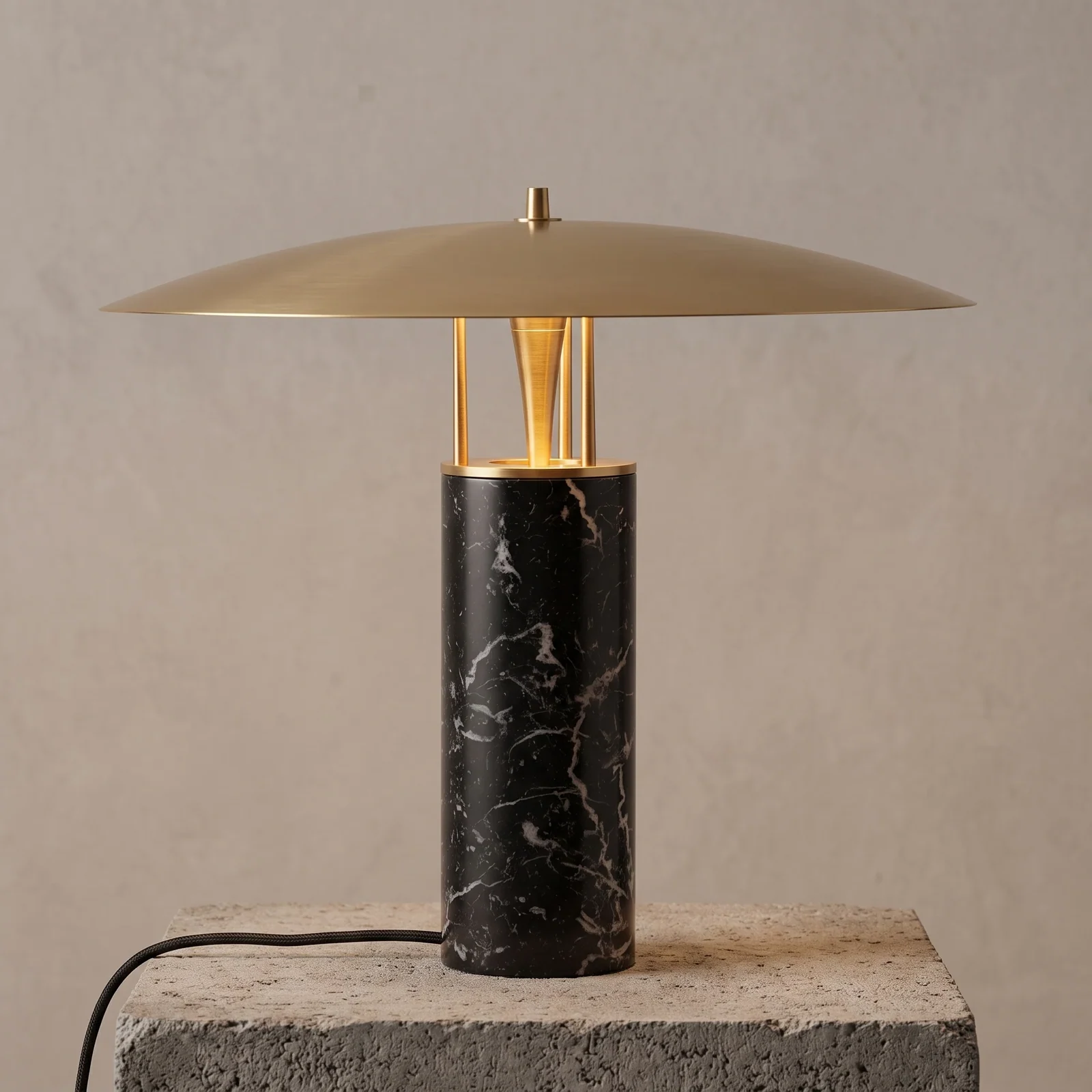 Disc Shade Stone Base Table Lamp