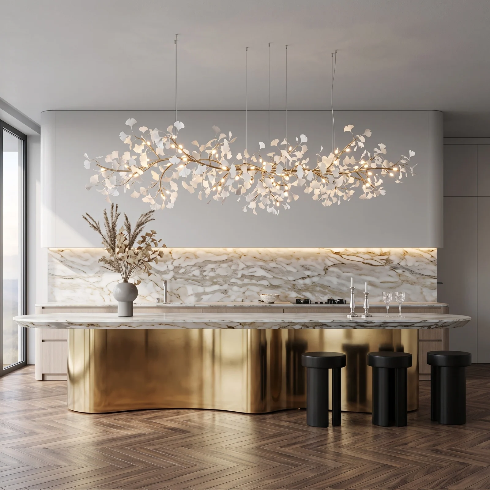 Custom Linear Leaf Chandelier for Villa Projects