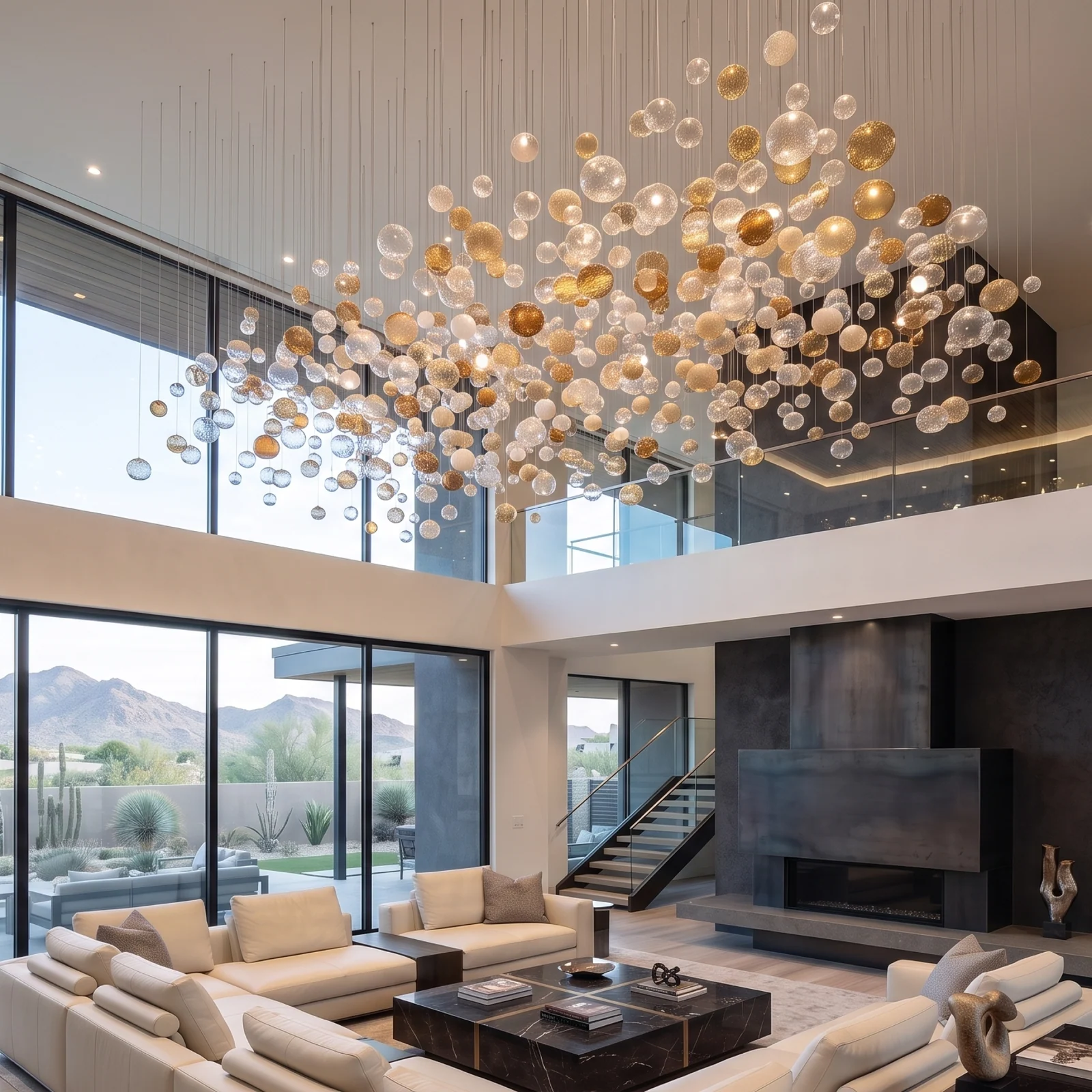 Luxury Floating Glass Globe Chandelier for Office Atrium Projects  Bespoke Statement Lighting