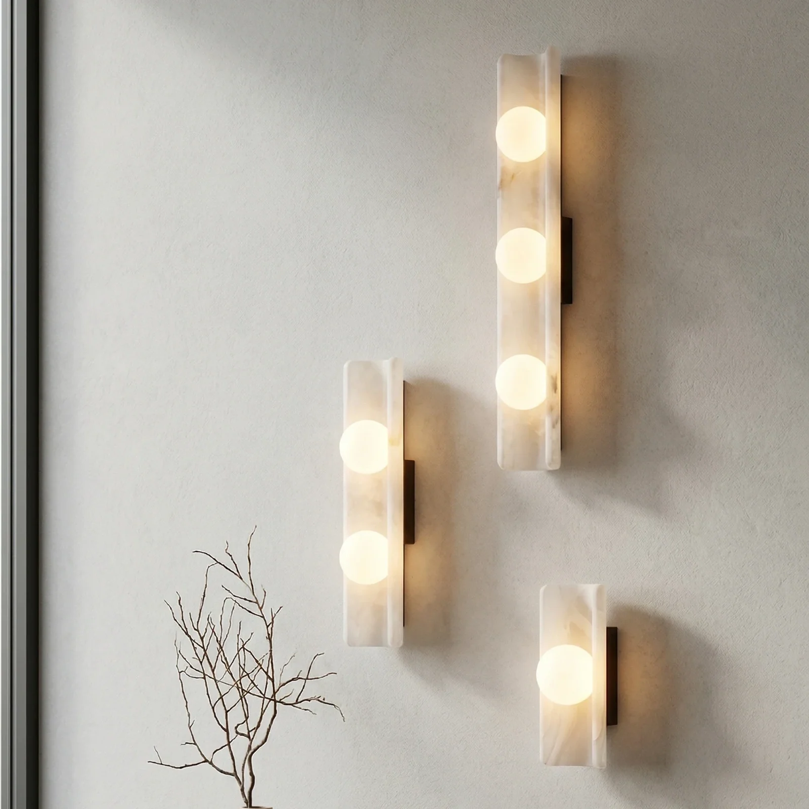 Flanged Alabaster Plate with Multi-Globe Wall Sconce detail