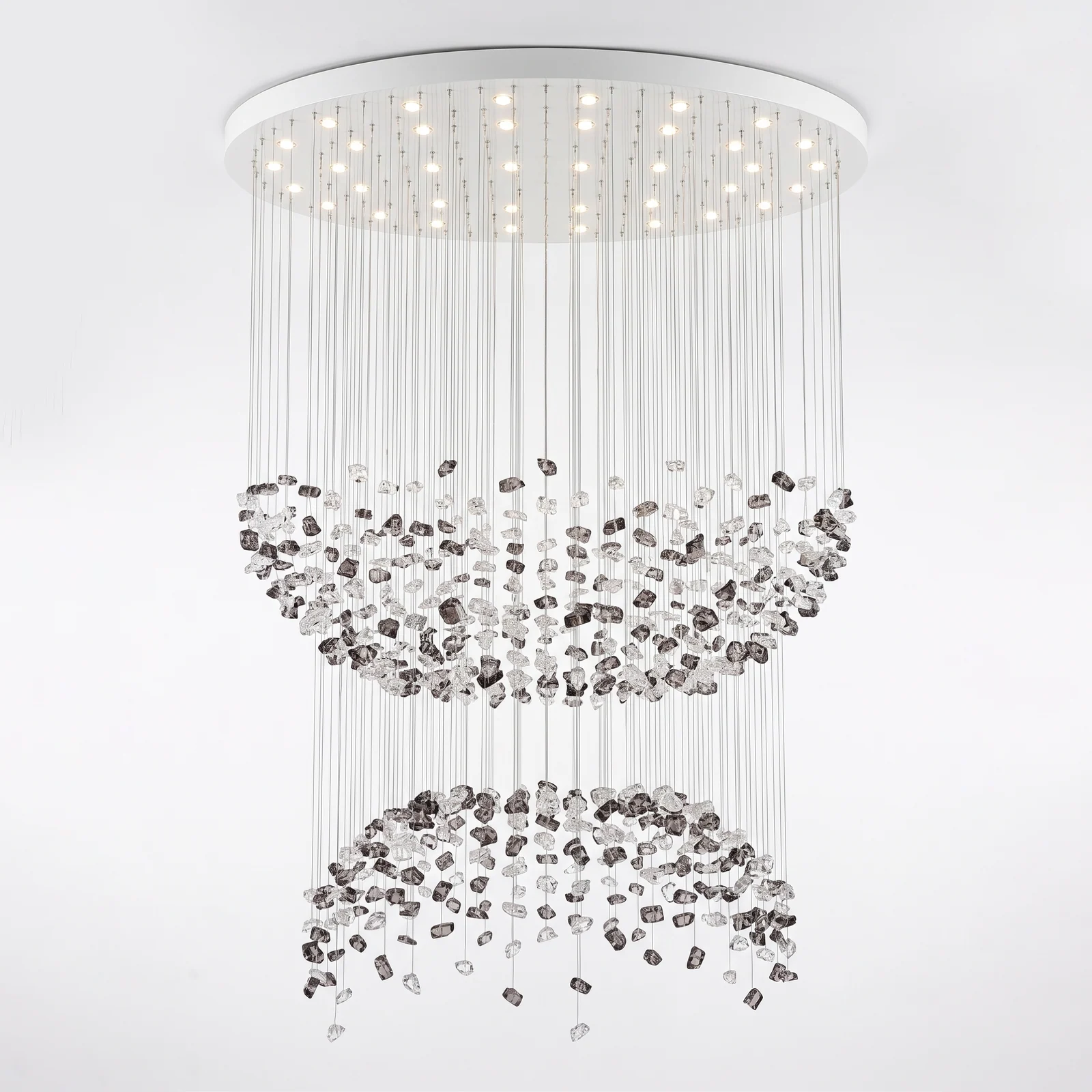 Large-Scale Floating Stone Chandelier for Modern Mansion Atriums Marbella Bespoke Statement Lighting project view