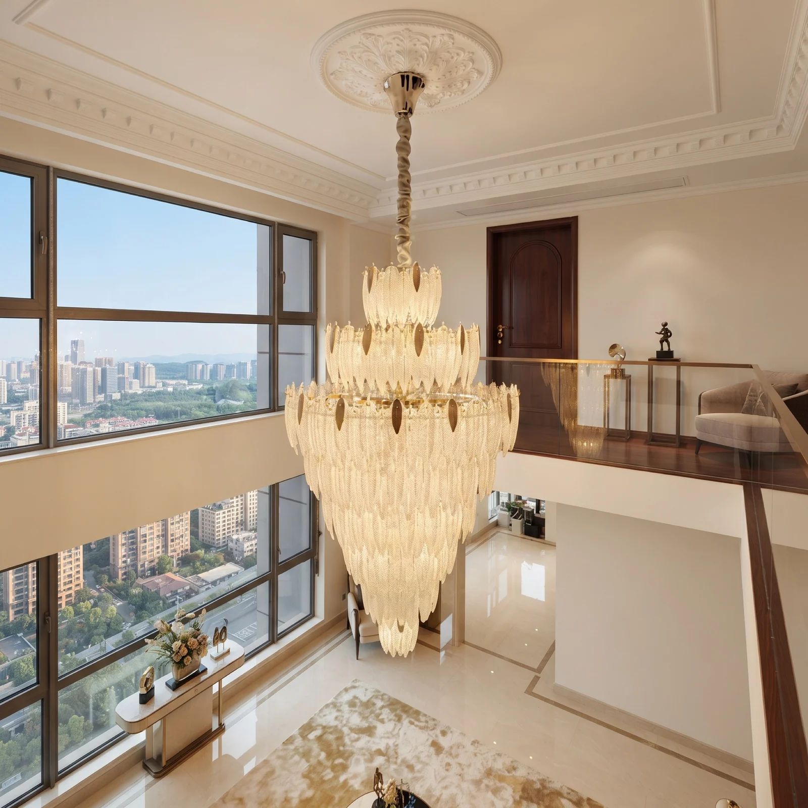 High-End Hospitality Lighting Manufacturer Large-Scale Custom Crystal Chandelier for Hotel Foyers project view