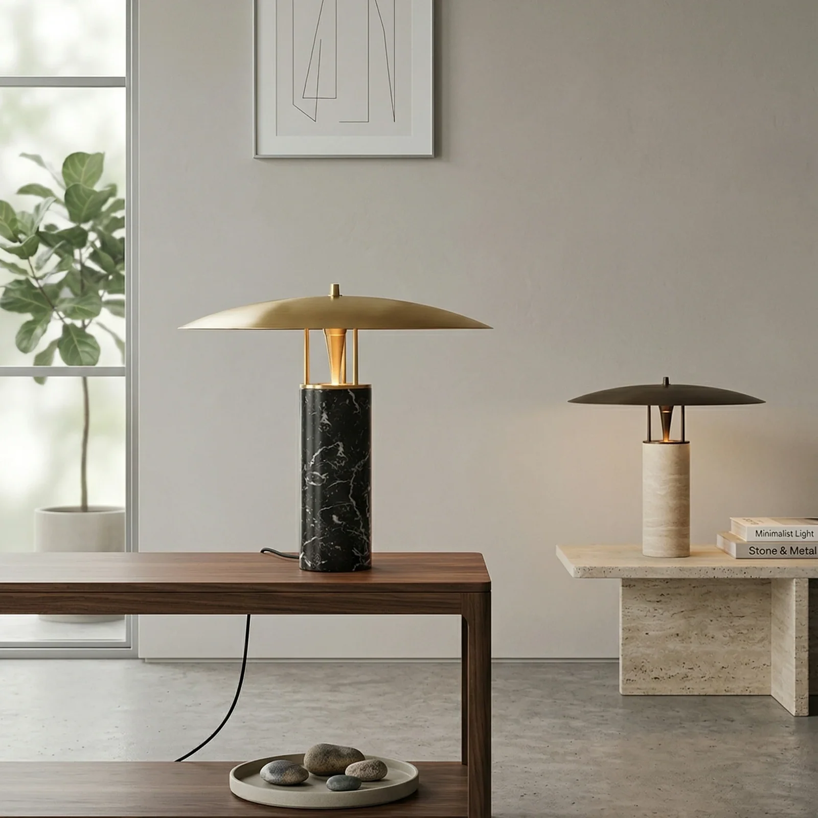 Disc Shade Stone Base Table Lamp detail