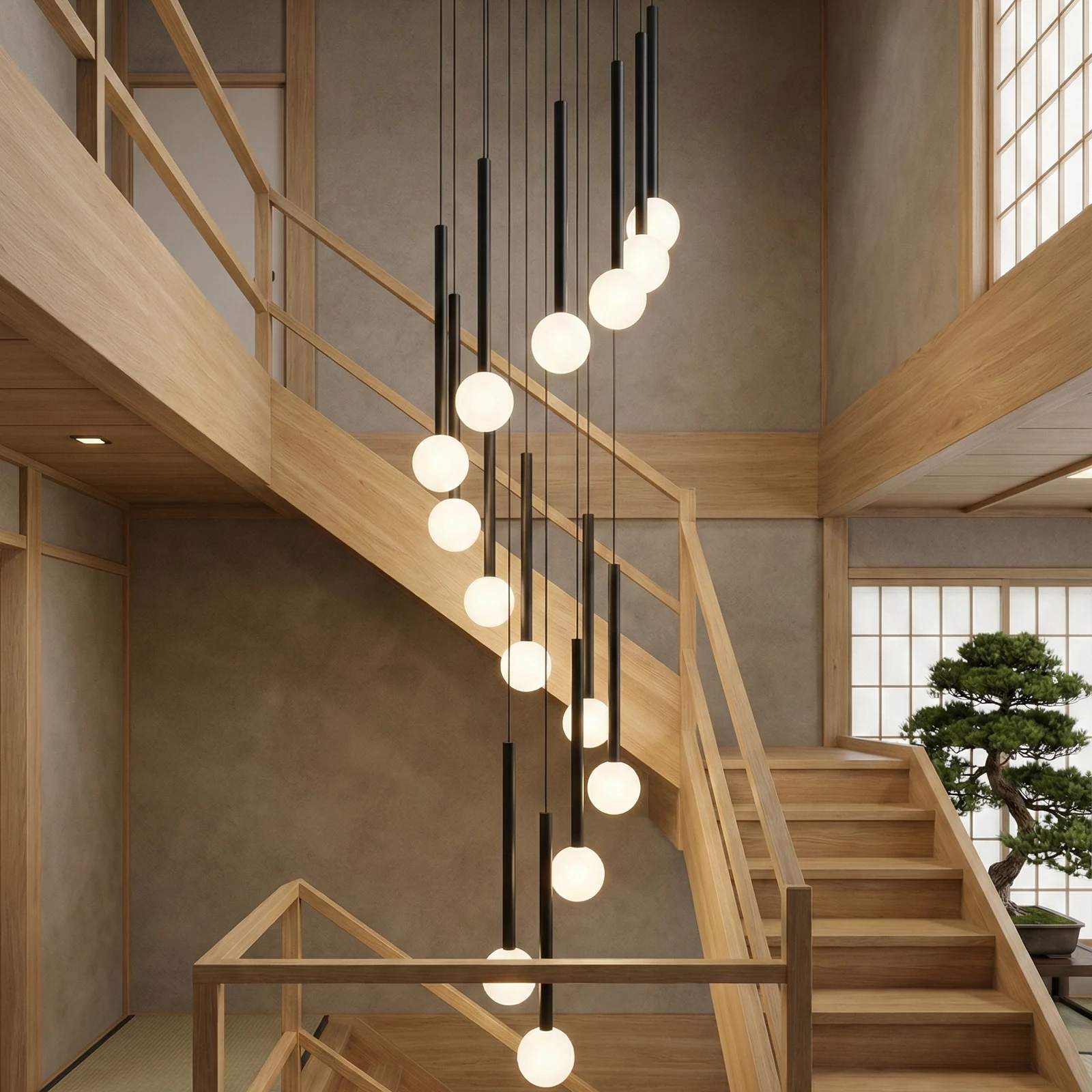 USA Glass Staircase Pendants project view