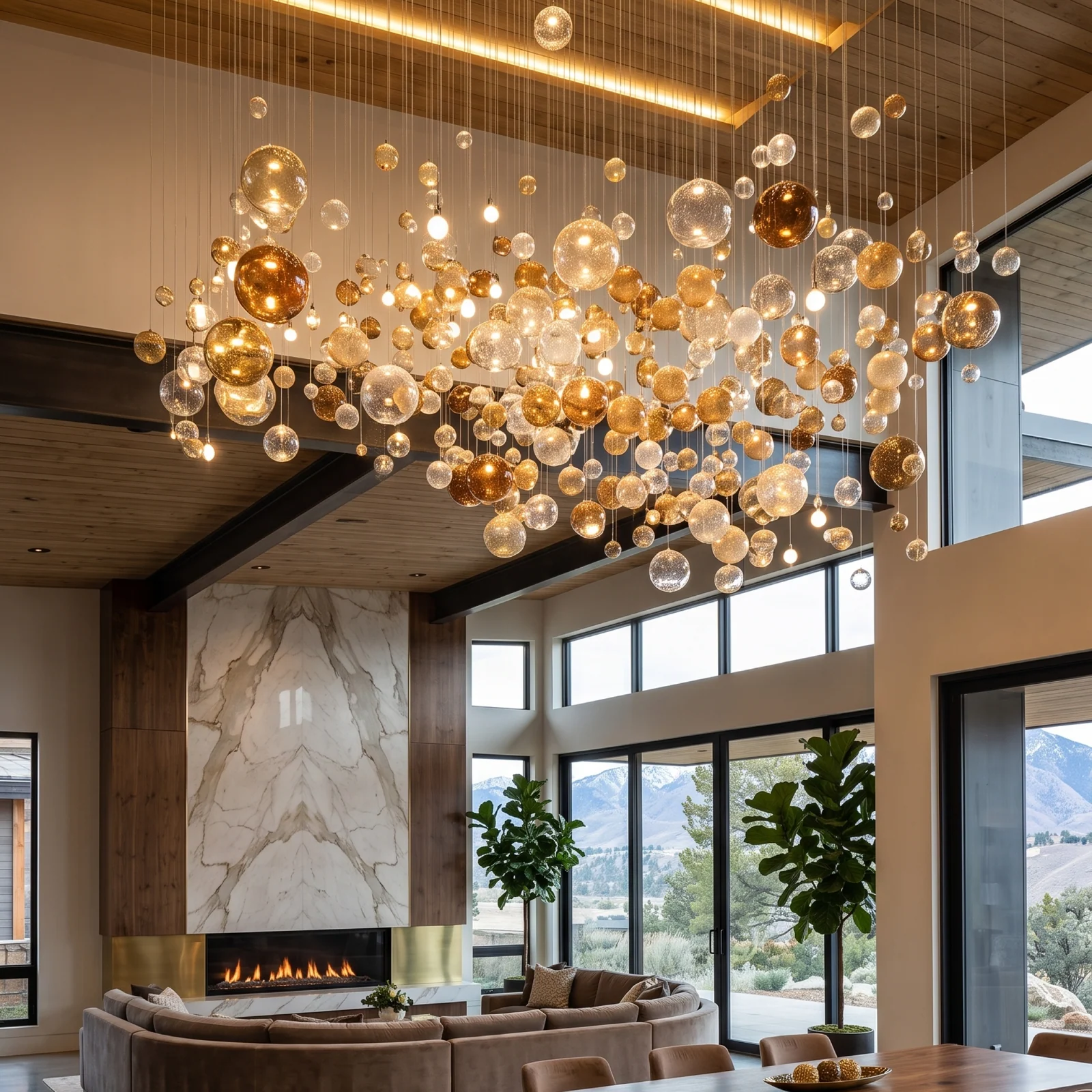 Luxury Floating Glass Globe Chandelier for Office Atrium Projects Bespoke Statement Lighting project view