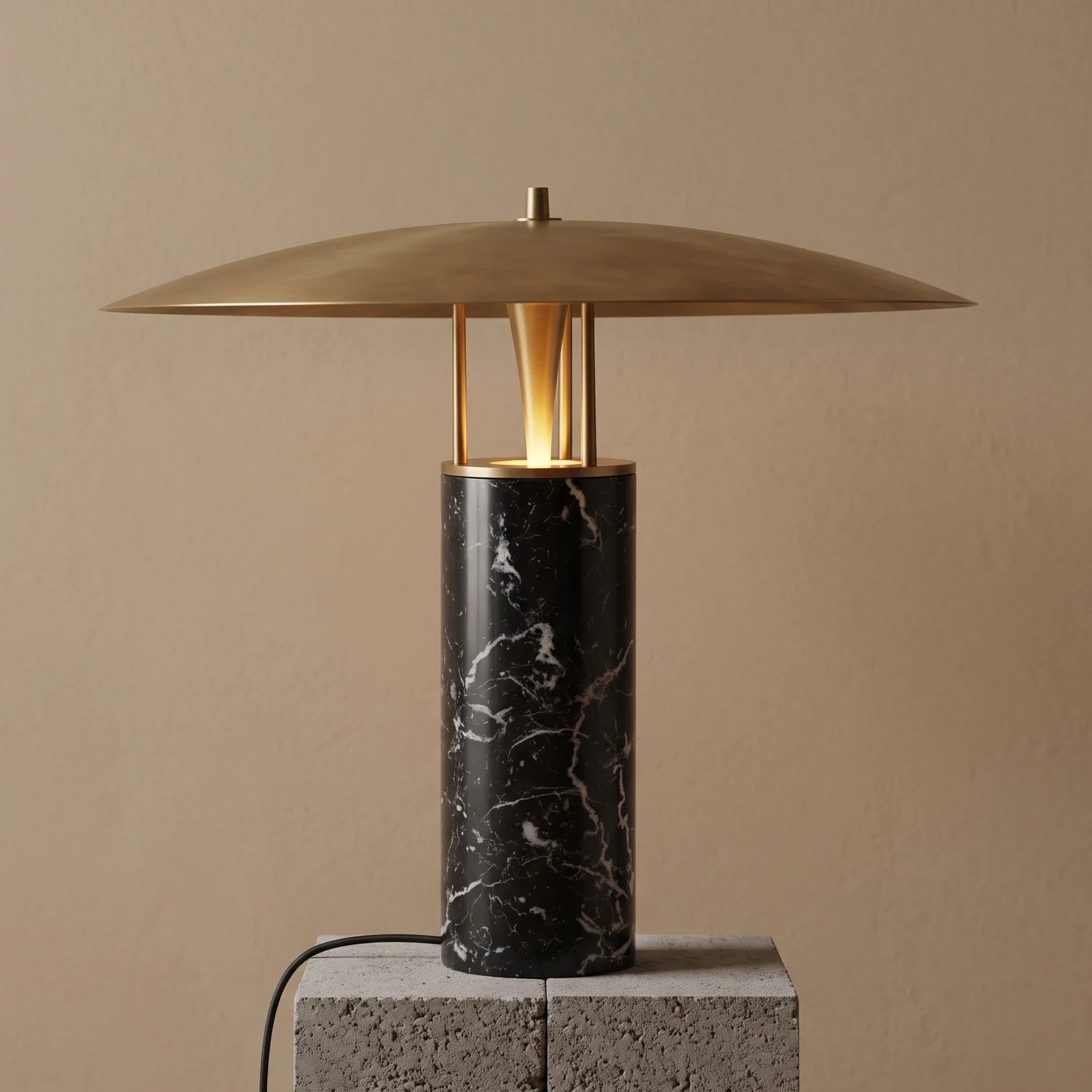 Disc Shade Stone Base Table Lamp detail