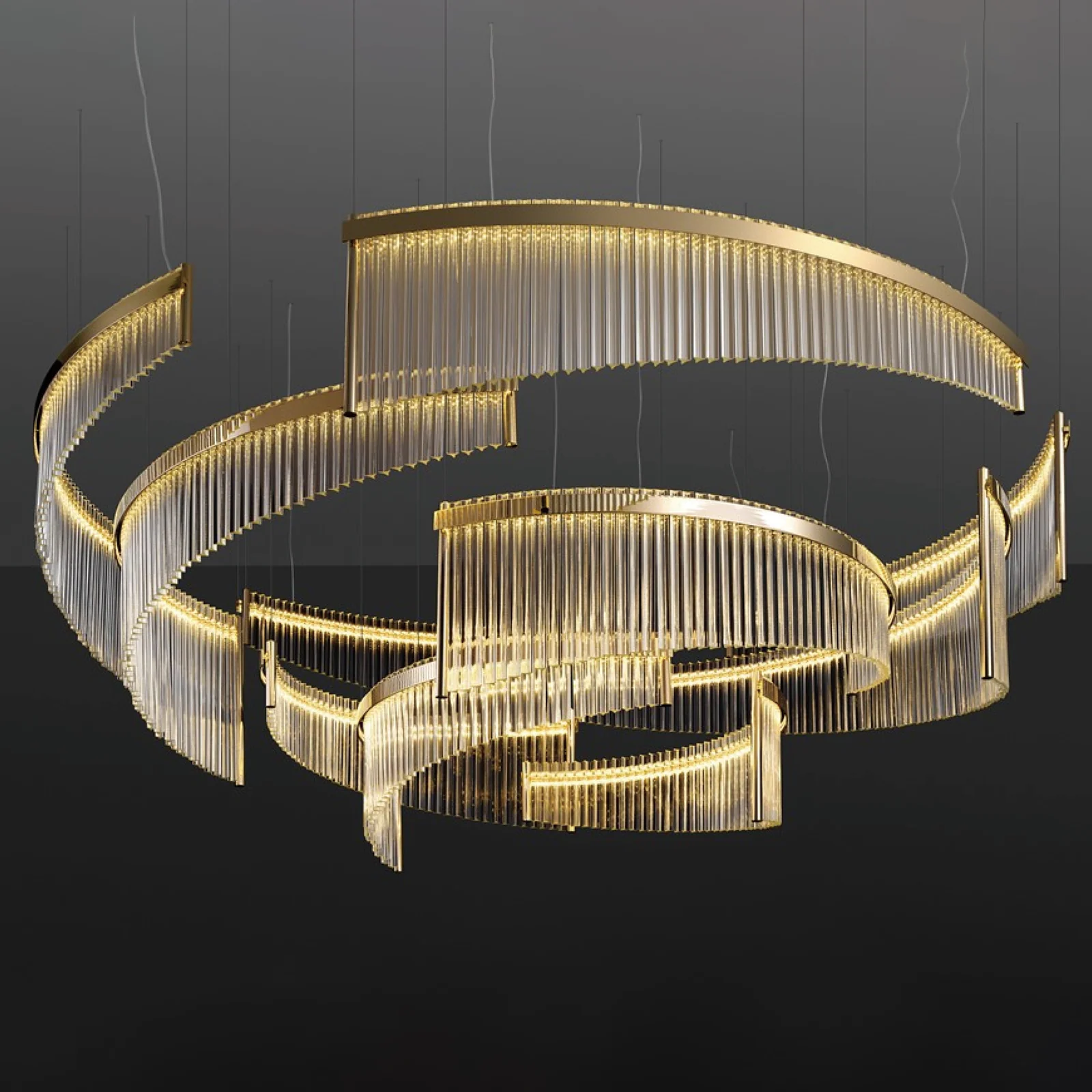 High-End Hospitality Lighting Manufacturer Custom Staggered Glass Rod Chandelier for Luxury Clubs project view