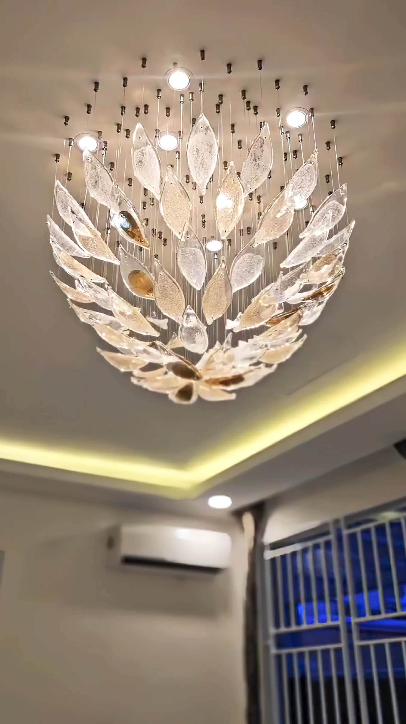 Bespoke Statement Glass Pendant Light for High-Ceiling Foyers project view