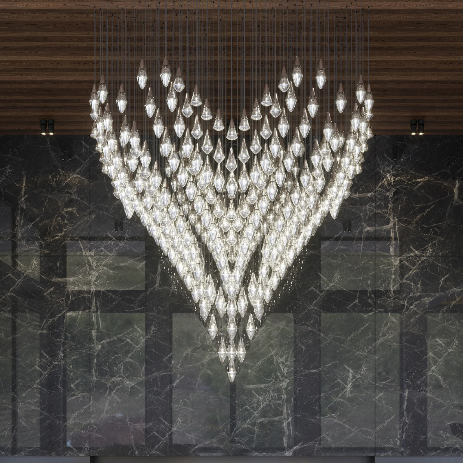 Custom Oversized Crystal Tear-Drop Chandelier for Luxury Living Rooms project view