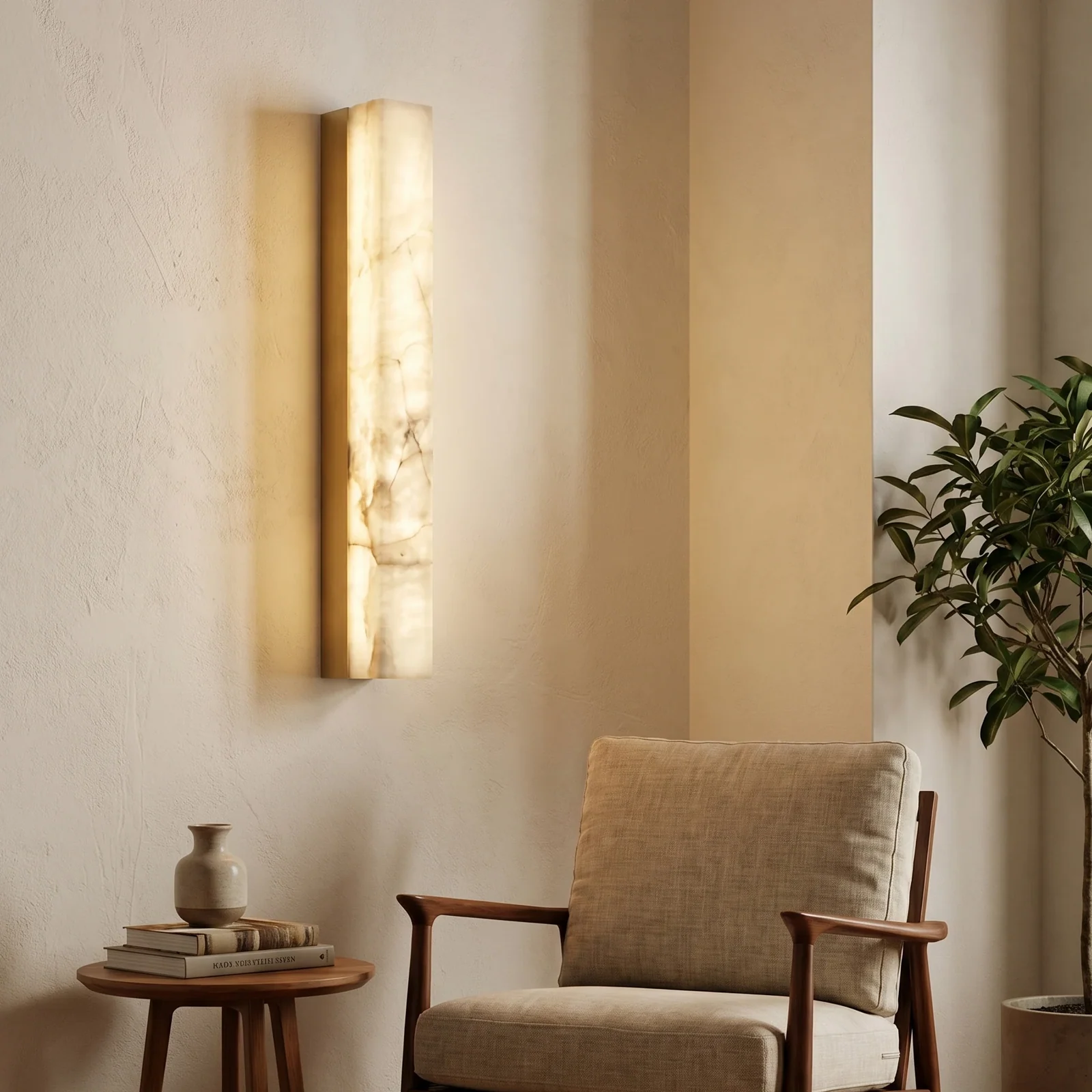 Vertical Alabaster Fluted Wall Sconce detail