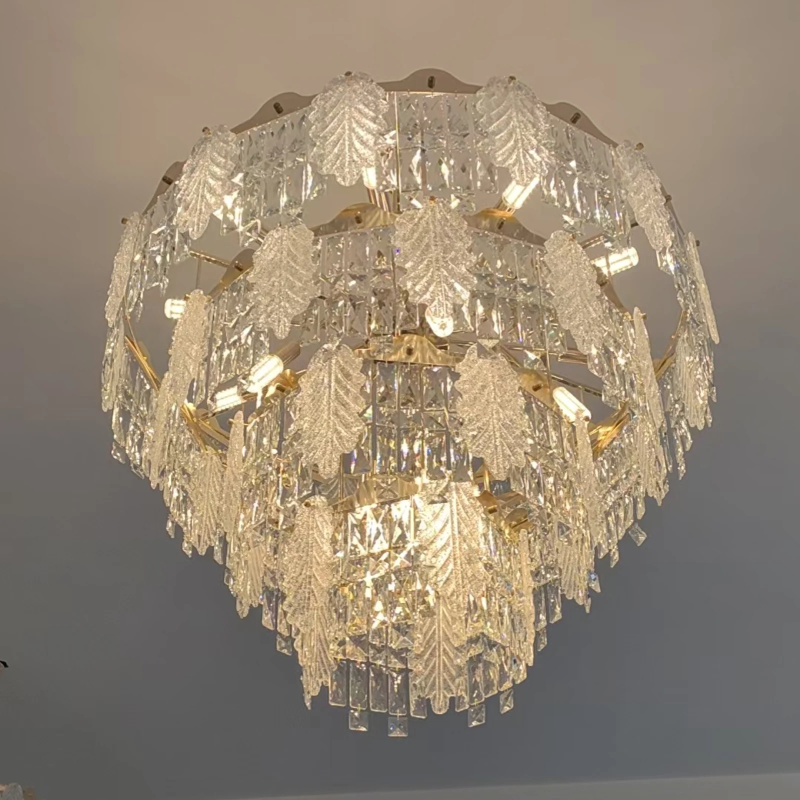 Custom Crystal Leaf Chandelier for Private Dining Room London Penthouse Bespoke Lighting project view