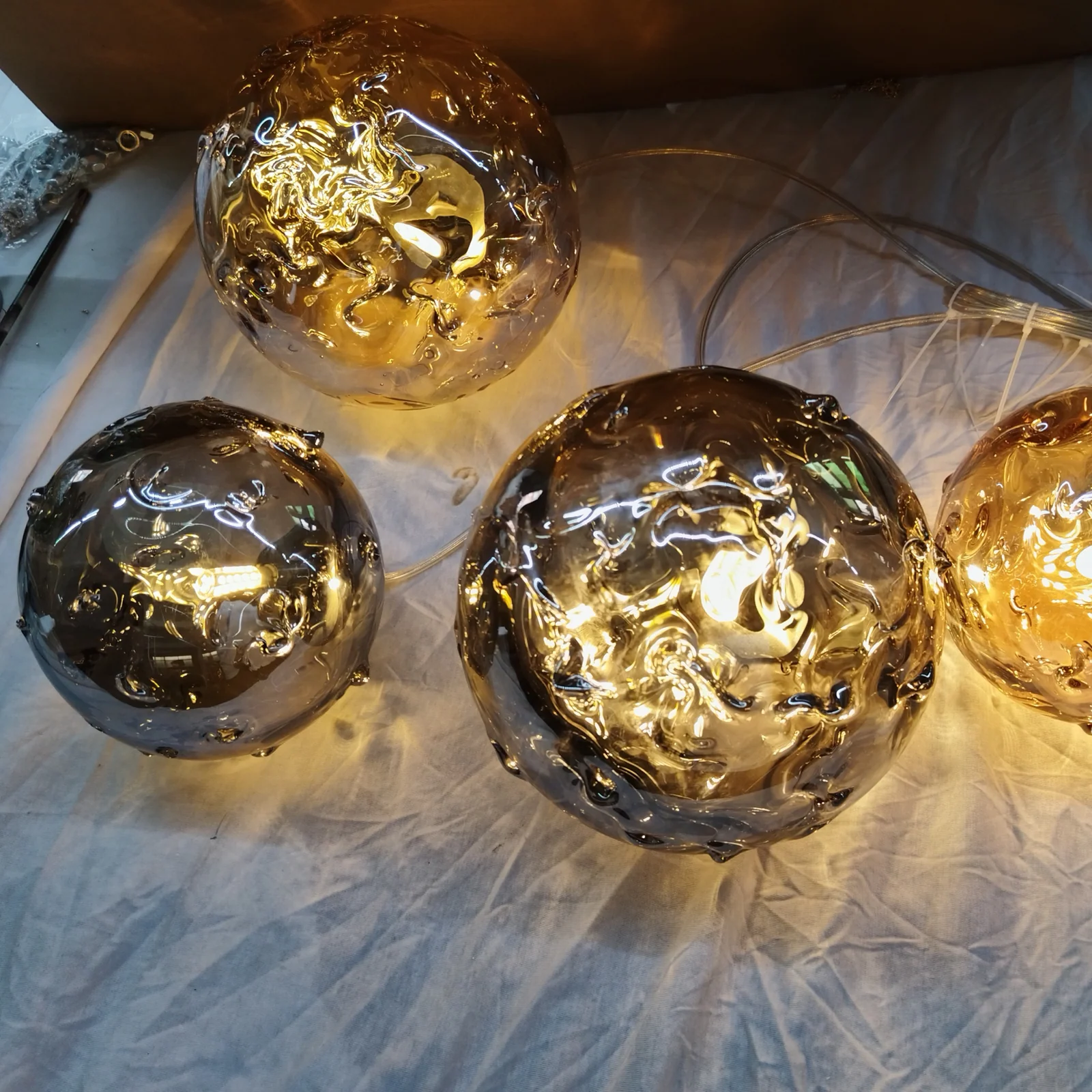 Bespoke Multi-Drop Glass Orb Chandelier for High Ceilings project view