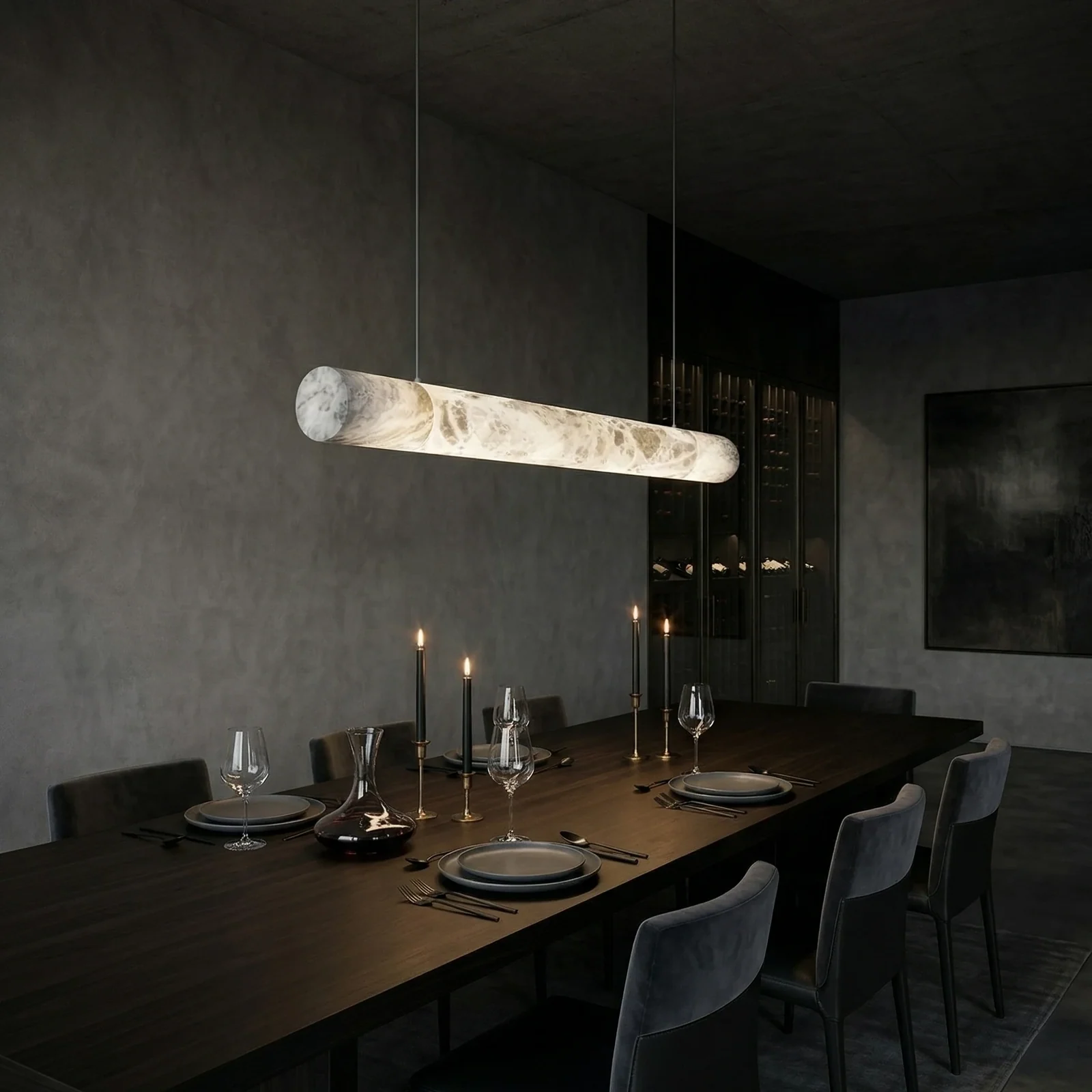 Alabaster Linear Tube Pendant Light detail