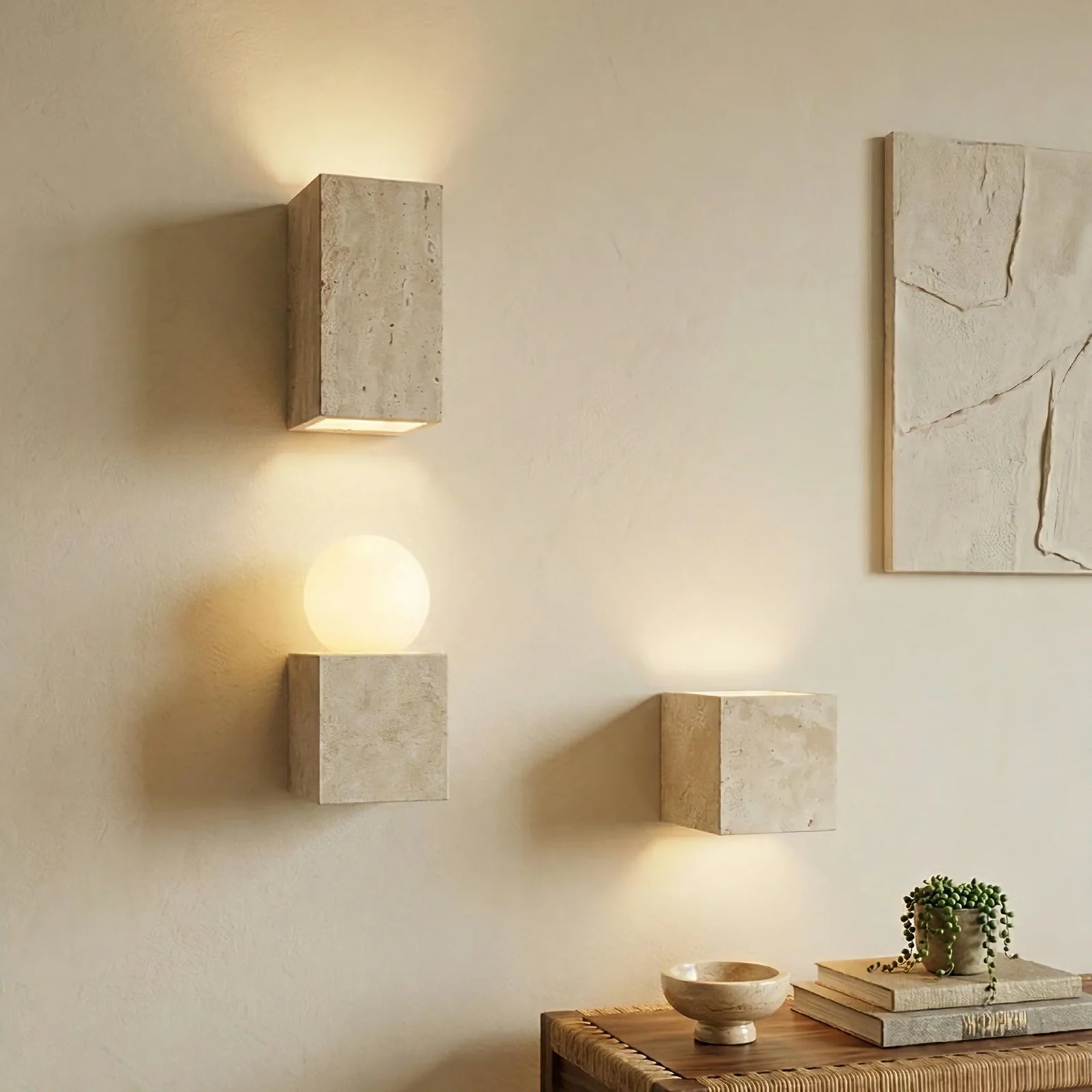square-travertine-led-wall-lamp detail