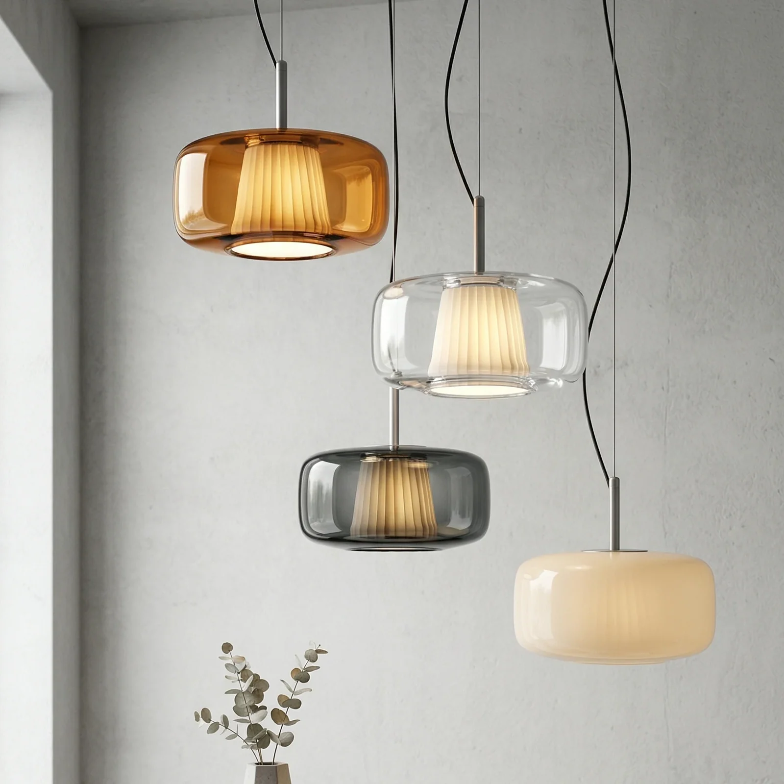 Glass Shade with Pleated Core Pendant Light