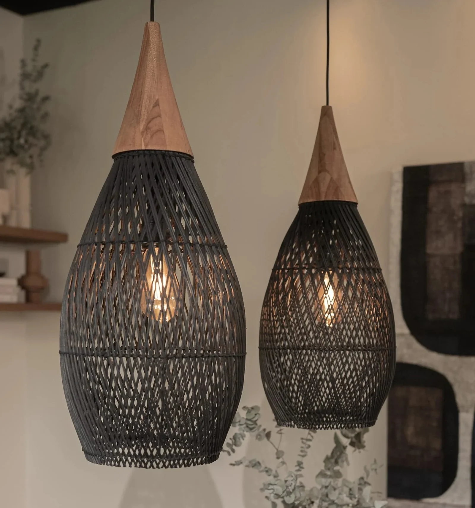 Woven Rattan Cone Pendant Light detail