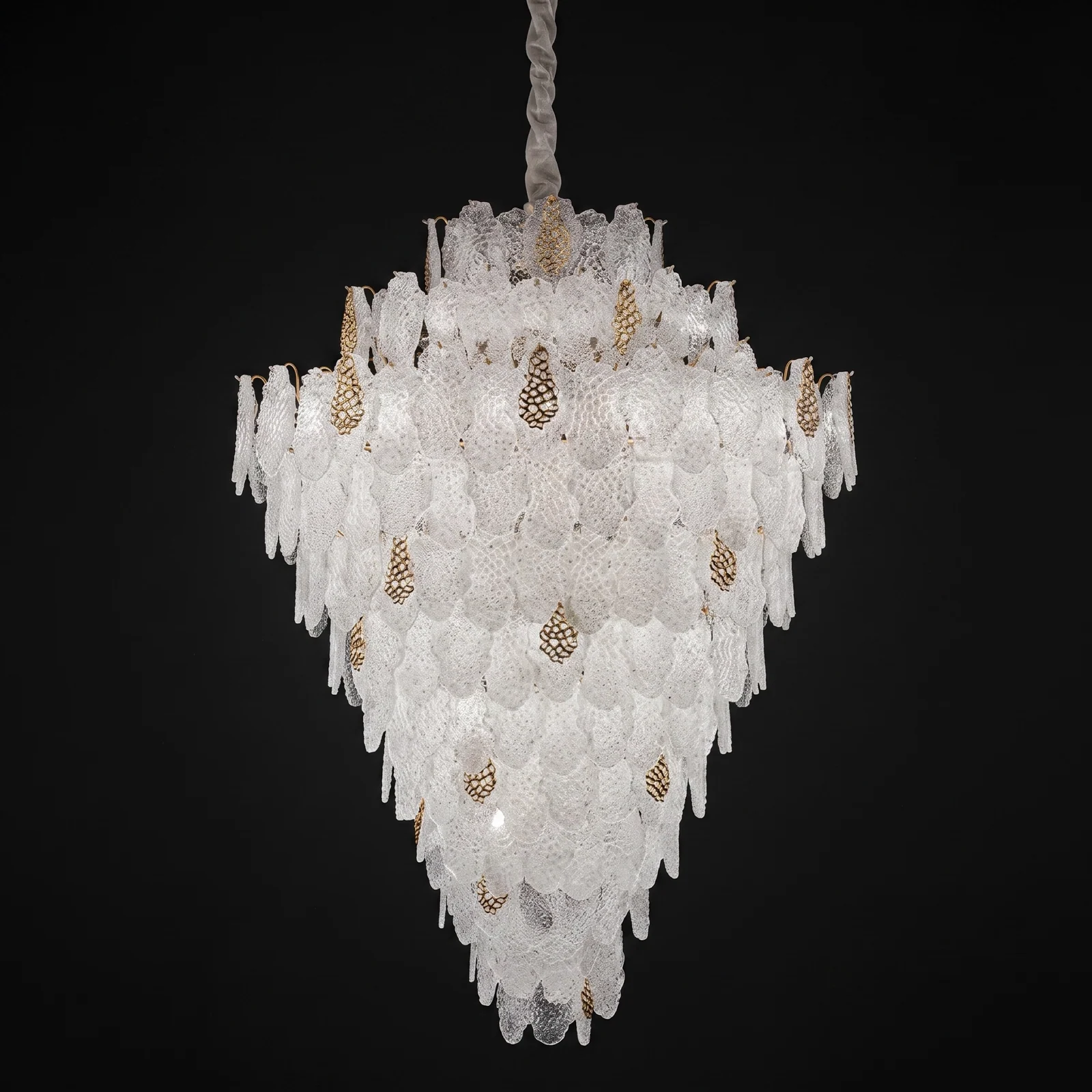 Custom Textured Glass Leaf Chandelier for Luxury Dining Room Paris Bespoke Mansion Lighting project view