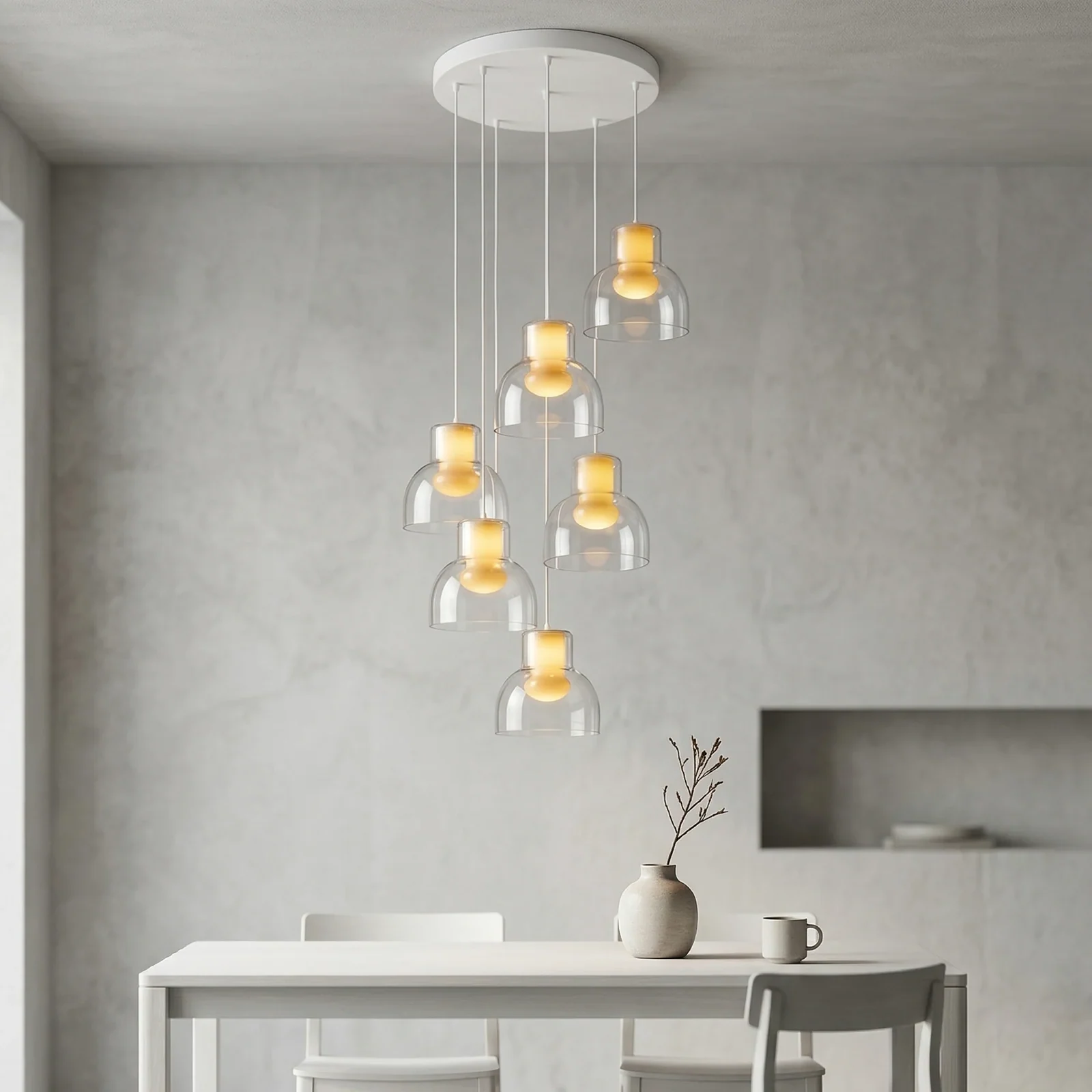 Glass Bell Shade with Center-LED Pendant Light detail