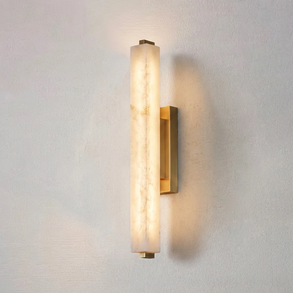 Alabaster Bar with Gold Square Backplate Wall Sconce