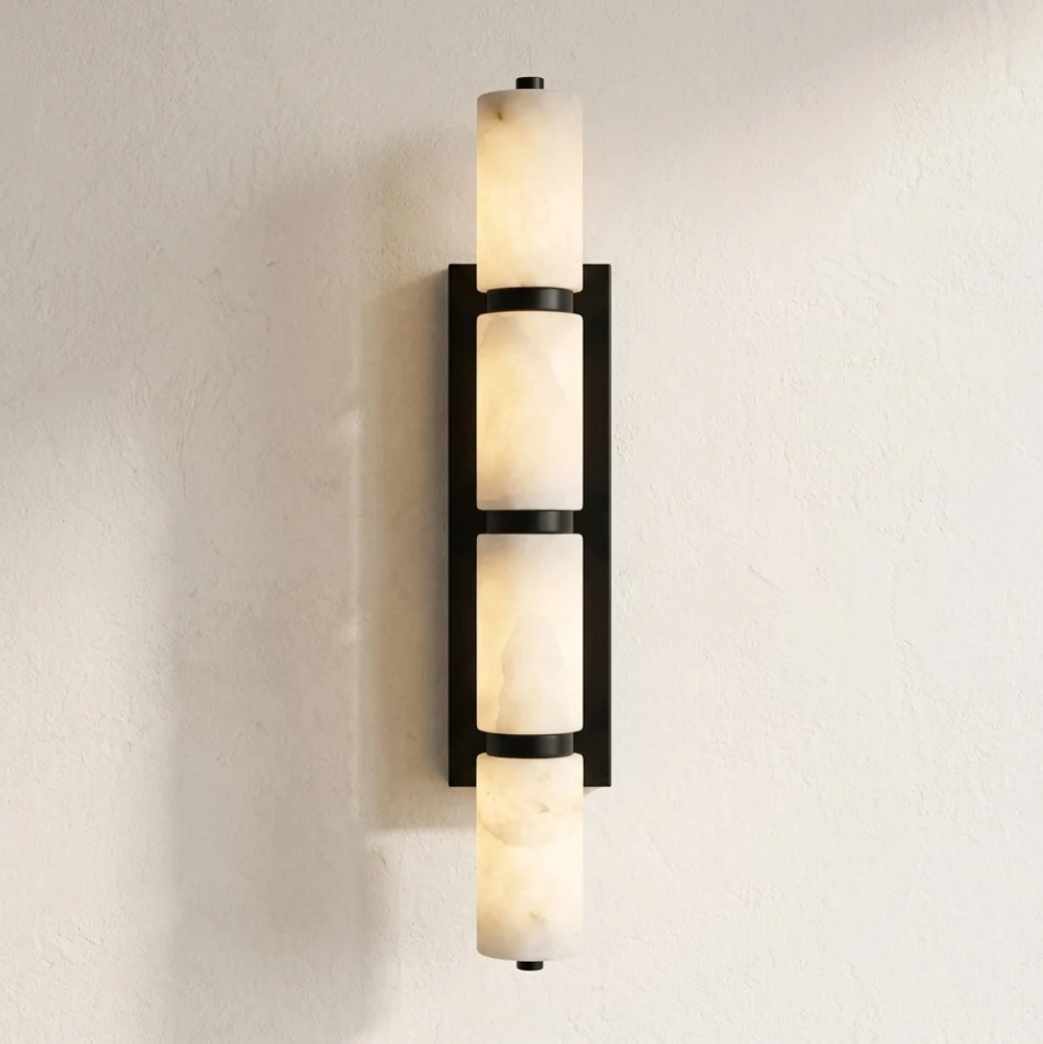 Alabaster Marble Segmented Cylinder Wall Sconce