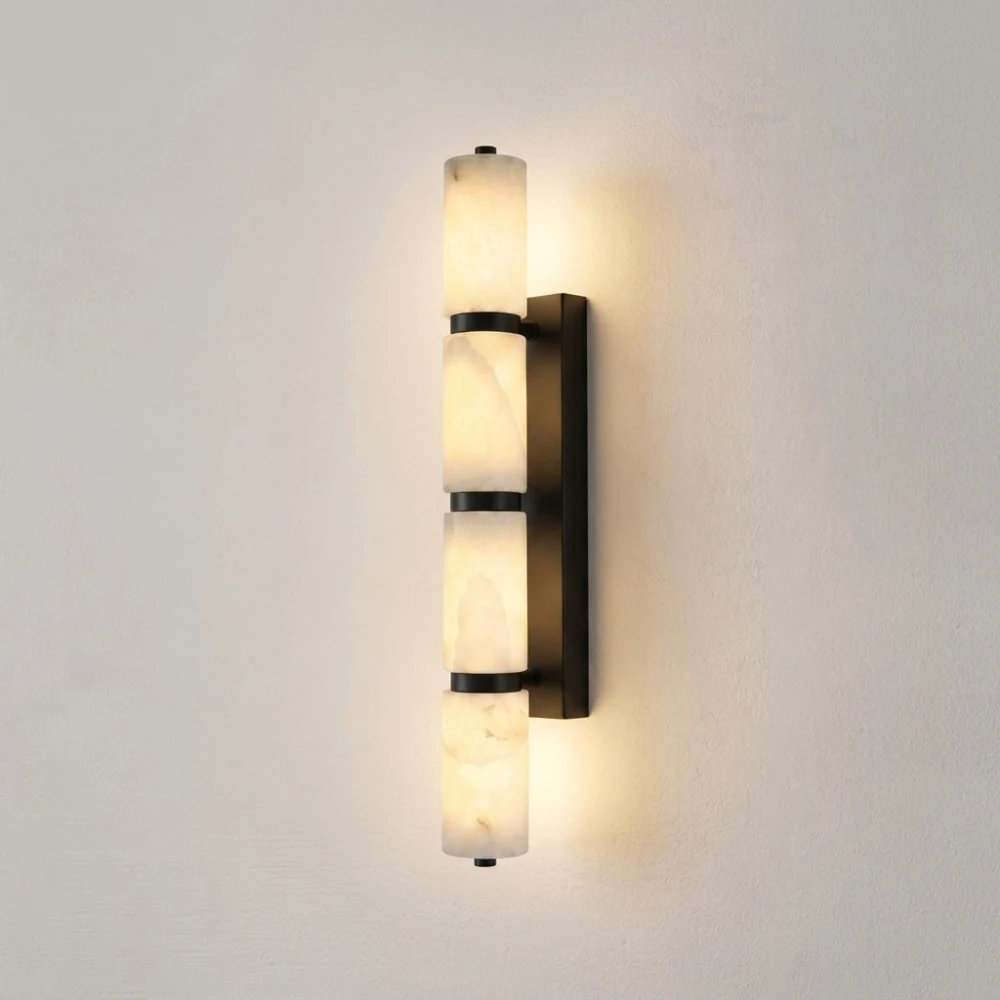 Alabaster Marble Segmented Cylinder Wall Sconce detail