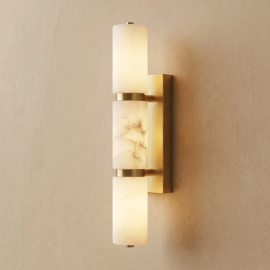 Alabaster Marble Segmented Cylinder Wall Sconce detail