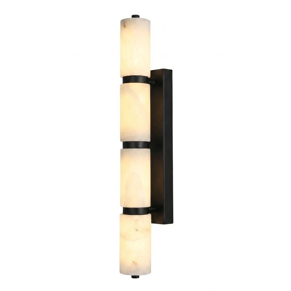 Alabaster Marble Segmented Cylinder Wall Sconce detail