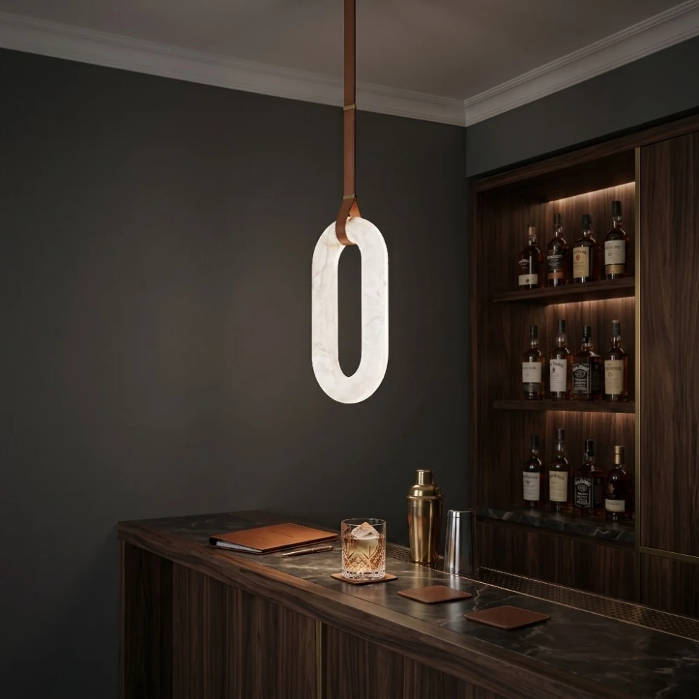 Alabaster Oval Ring Pendant Light detail
