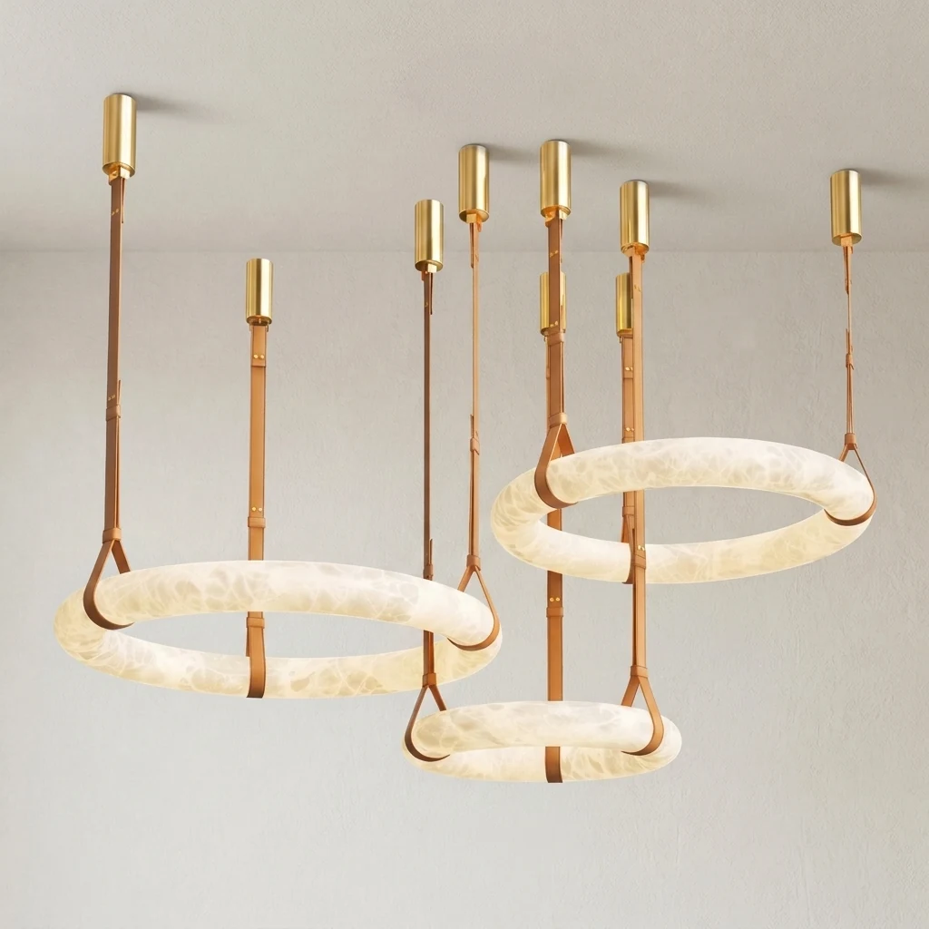 Alabaster Round Ring Pendant Light Cluster