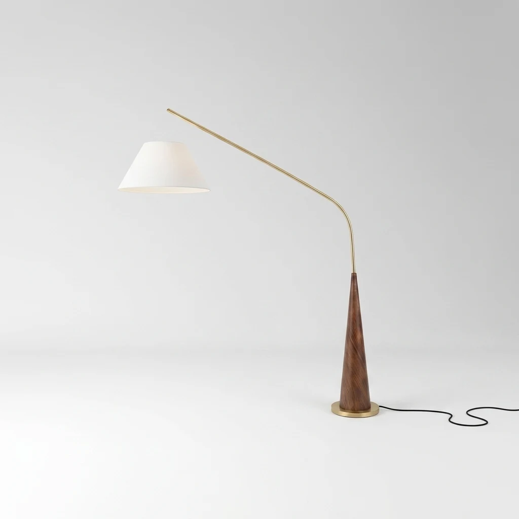 Angled Arm Wood Base Floor Lamp