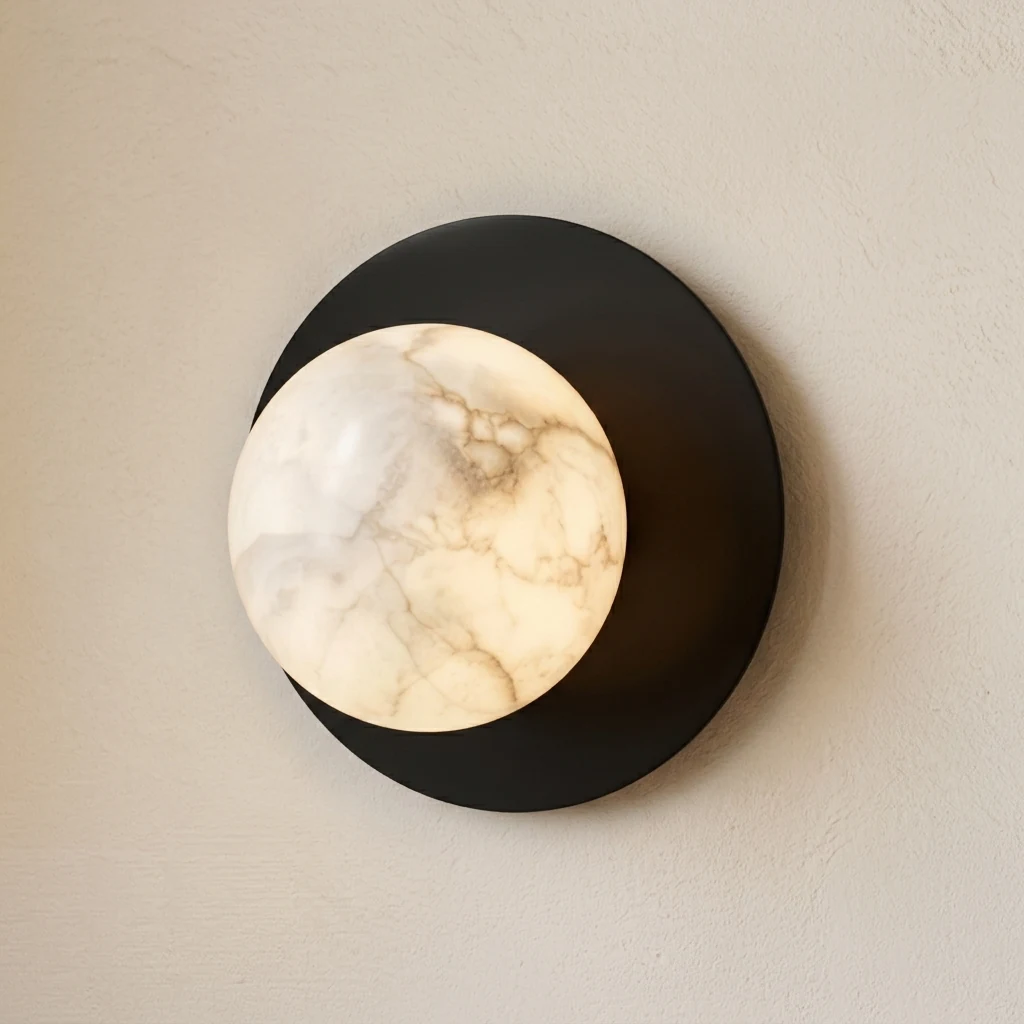 Black Disc & Offset Stone Globe Wall Sconce