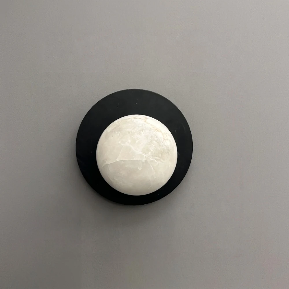 Black Disc & Offset Stone Globe Wall Sconce detail