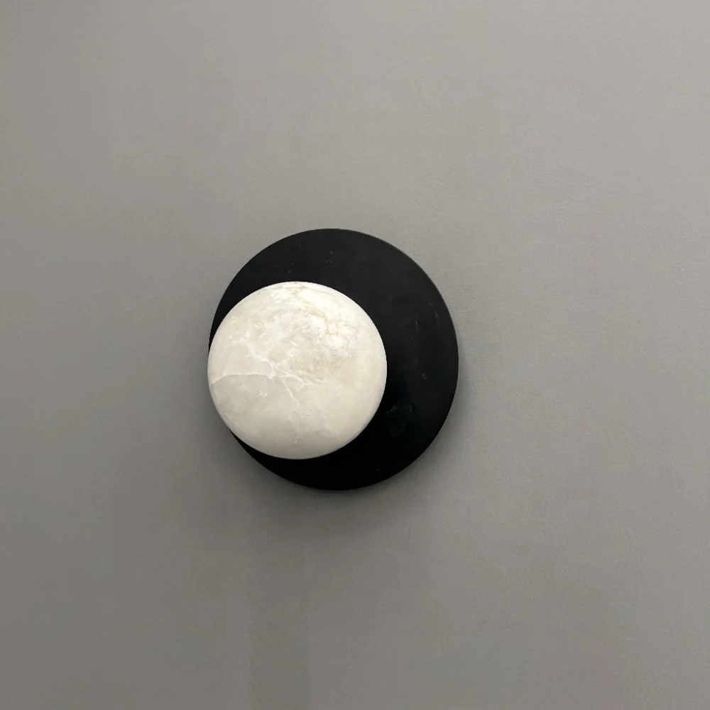 Black Disc & Offset Stone Globe Wall Sconce detail