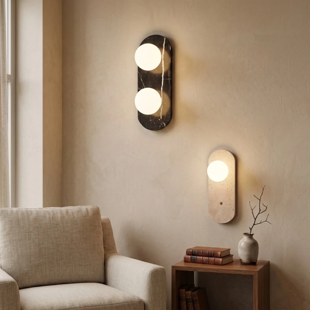 Black Marble Double Globe Wall Sconce detail