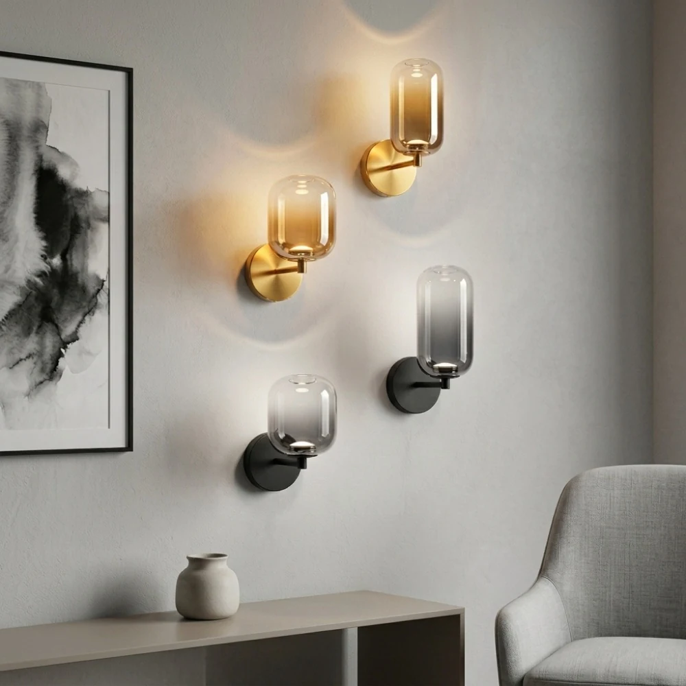 BrassBlack Metal Sconce with Gradient Glass Shade detail