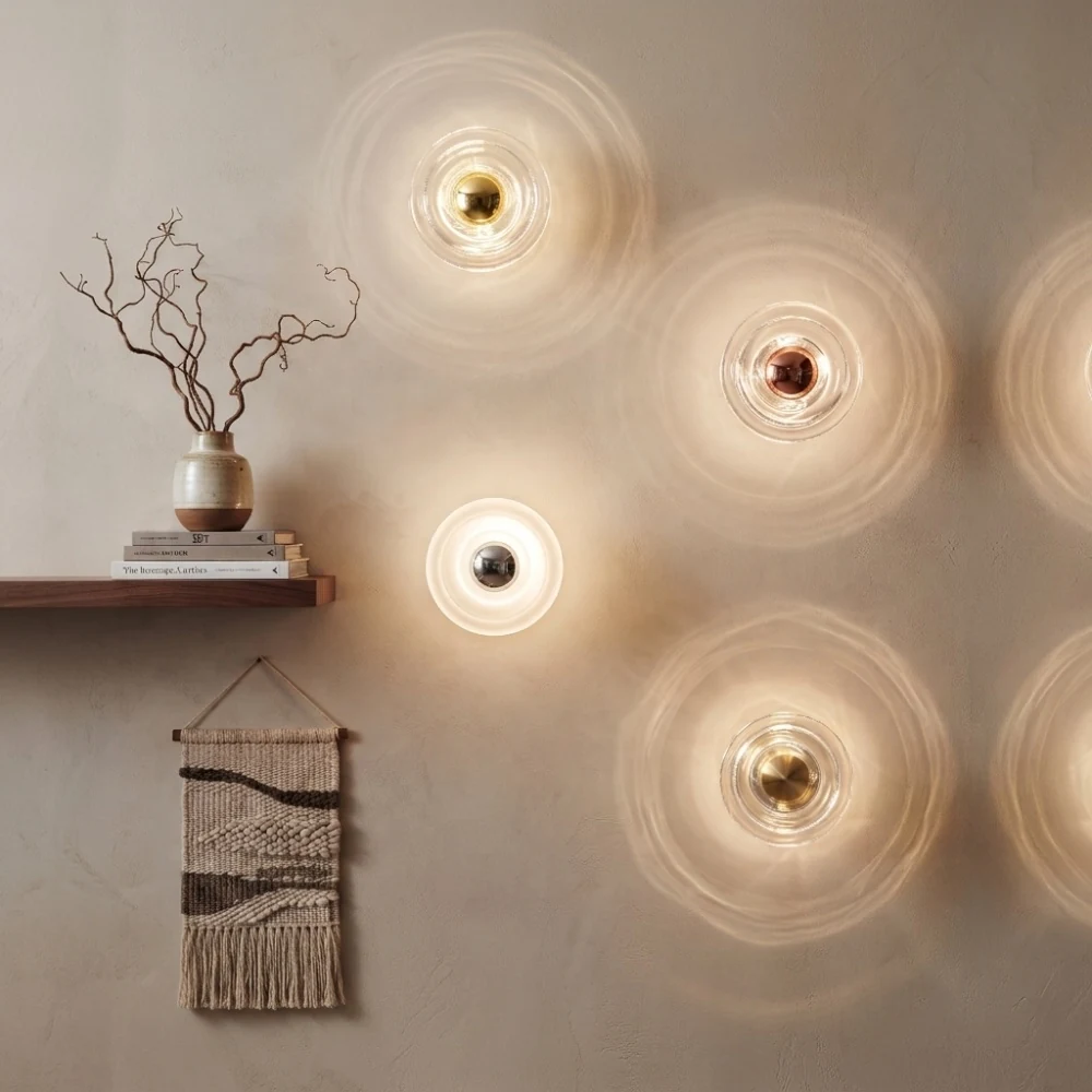 Concentric Ripple Glass & Metal Core Wall Sconce detail