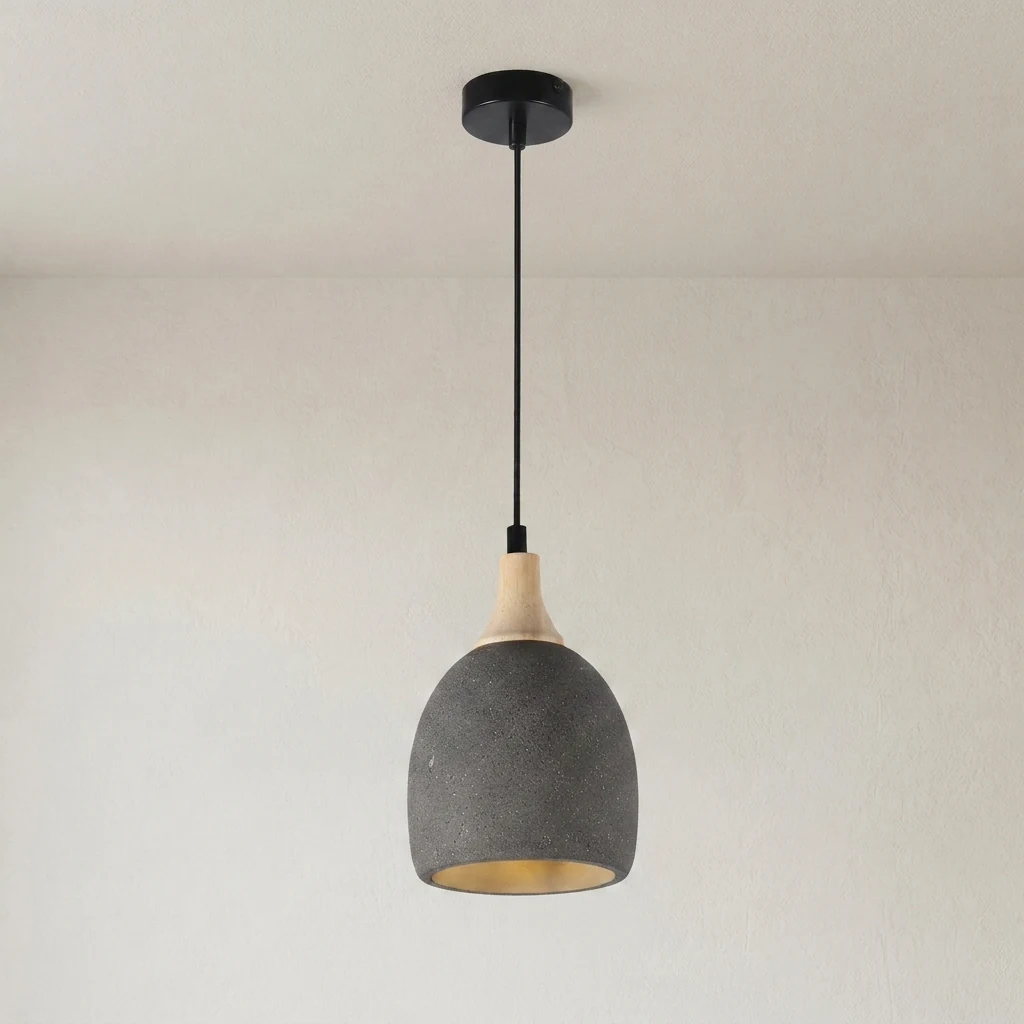 Concrete Texture & Wood Accent Pendant Light