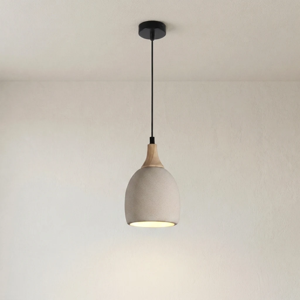 Concrete Texture & Wood Accent Pendant Light detail