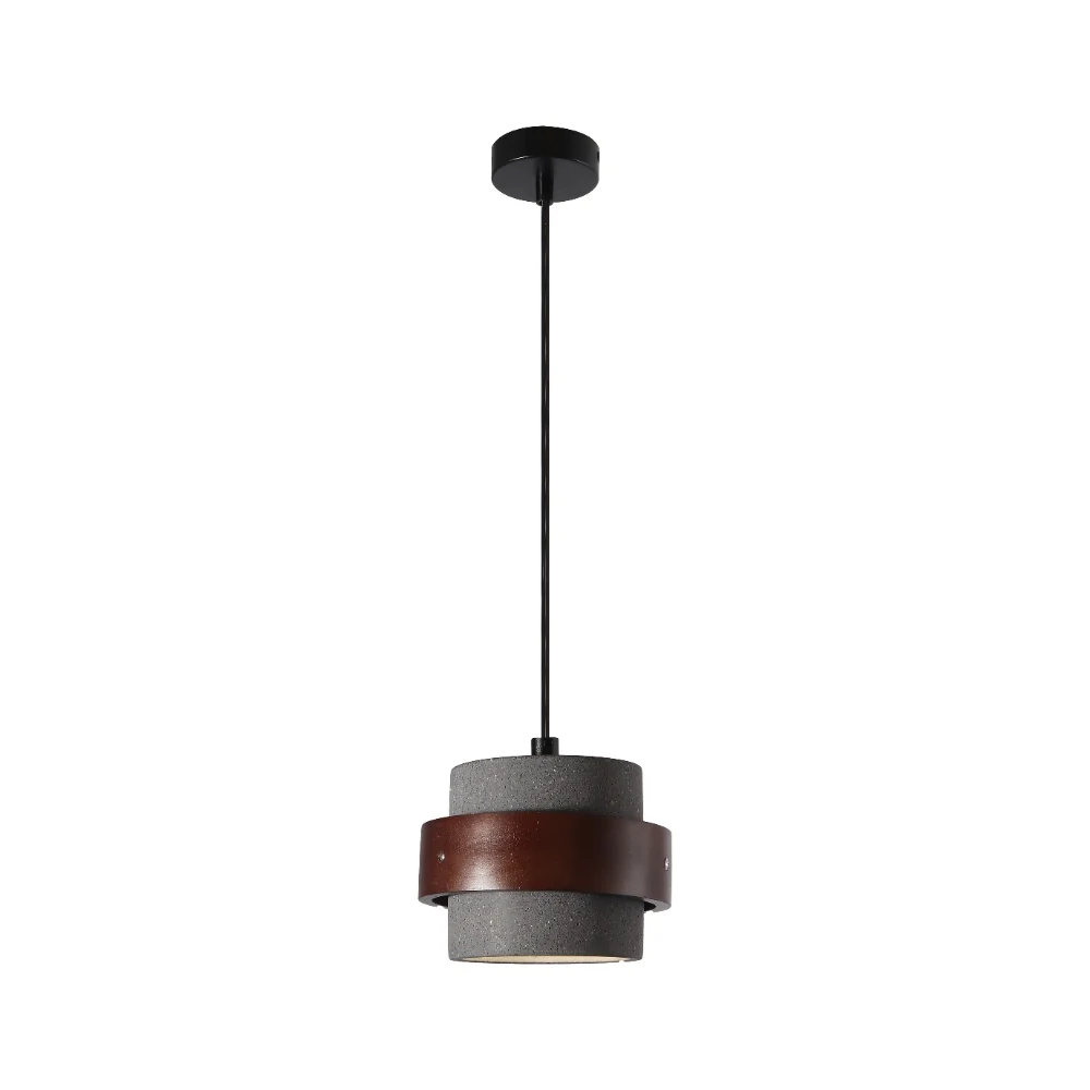 Concrete Texture & Wood Ring Pendant Light detail