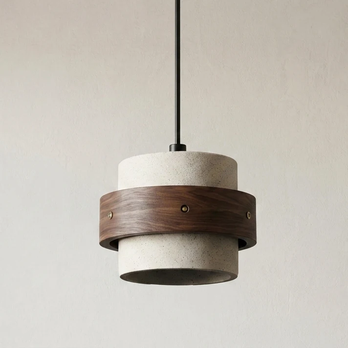 Concrete Texture & Wood Ring Pendant Light detail