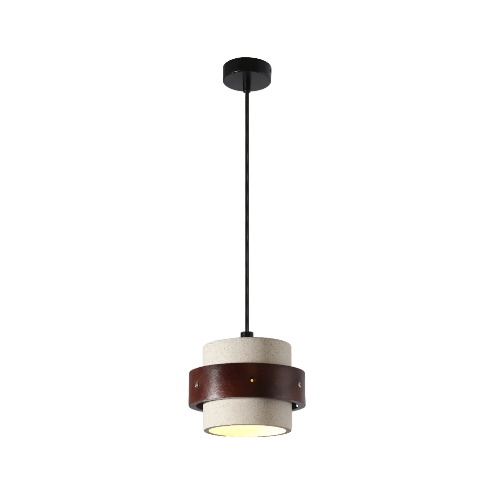 Concrete Texture & Wood Ring Pendant Light detail