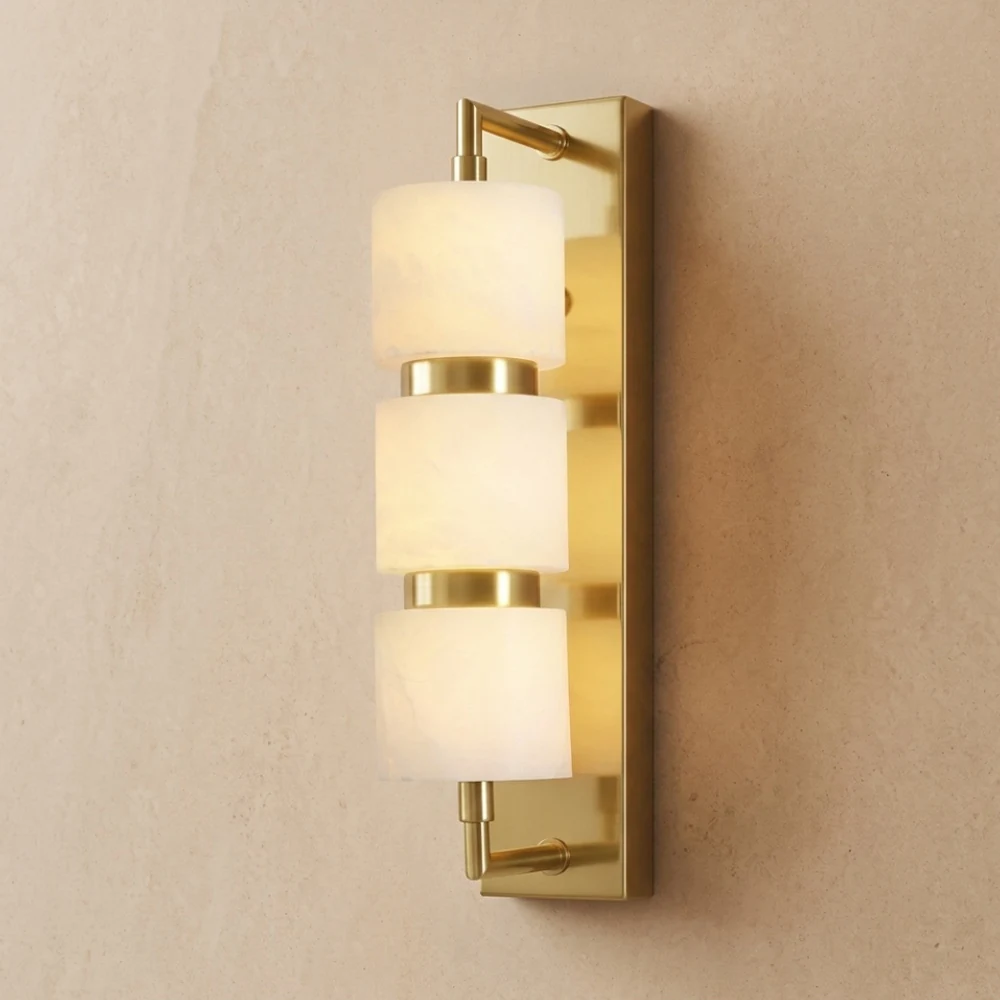 Contemporary Luxury Stacked Stone & Brass Wall Light