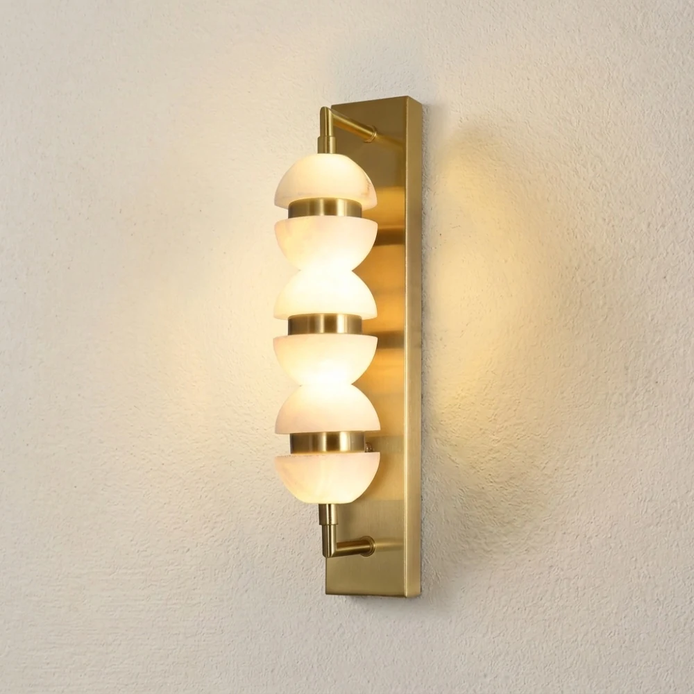 Contemporary Luxury Stacked Stone & Brass Wall Light detail